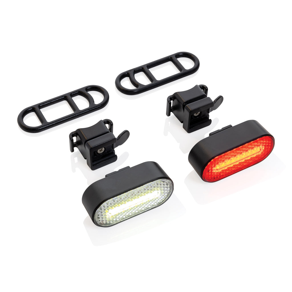 Lumino RCS recycled plastic USB re-chargeable bike light set - Black