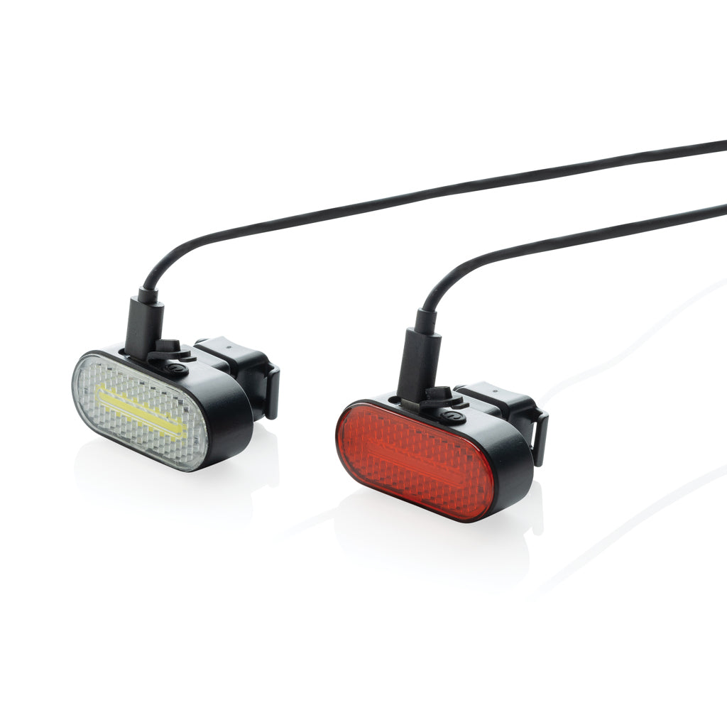 Lumino RCS recycled plastic USB re-chargeable bike light set - Black
