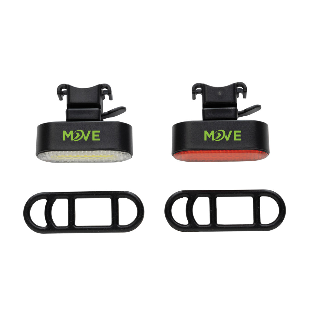 Lumino RCS recycled plastic USB re-chargeable bike light set - Black