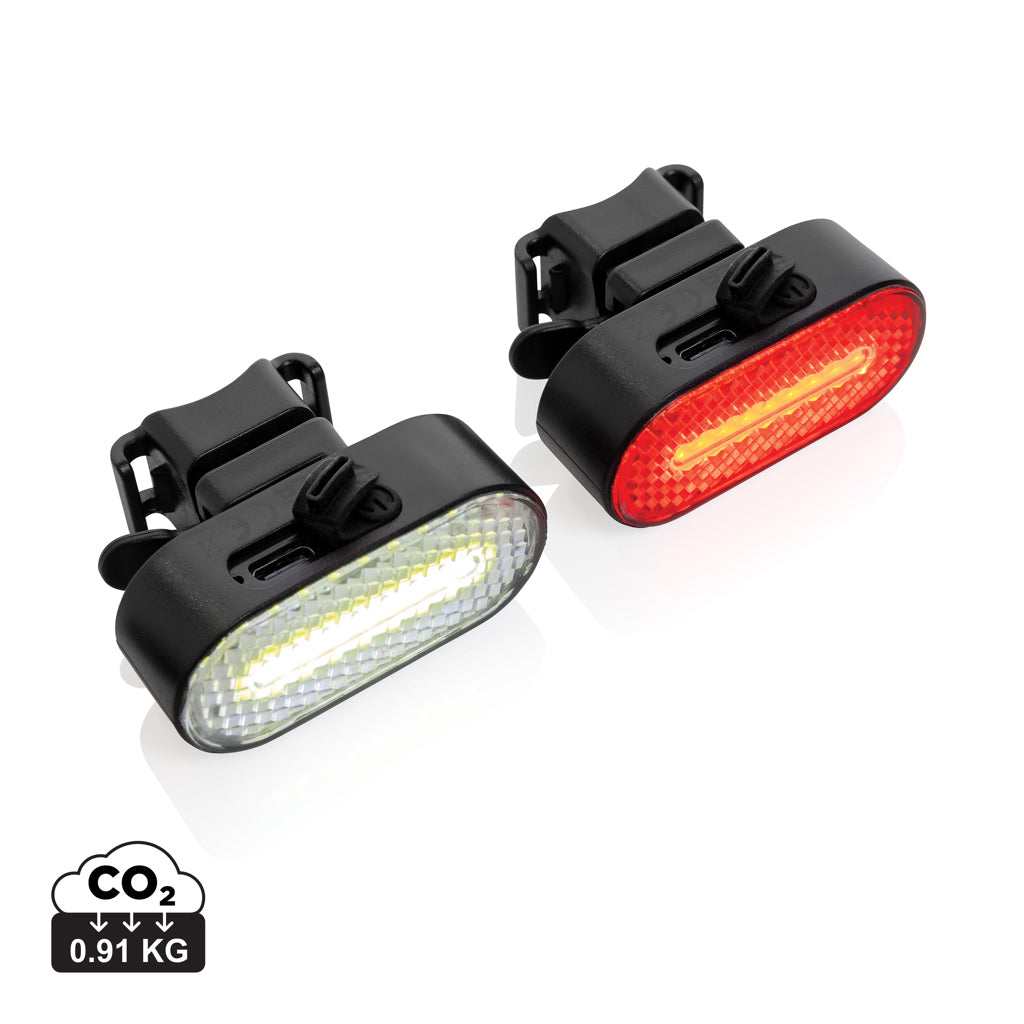 Lumino RCS recycled plastic USB re-chargeable bike light set - Black