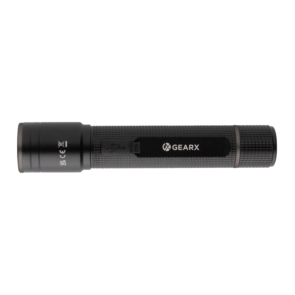 Gear X RCS recycled aluminium USB-rechargeable torch - Black