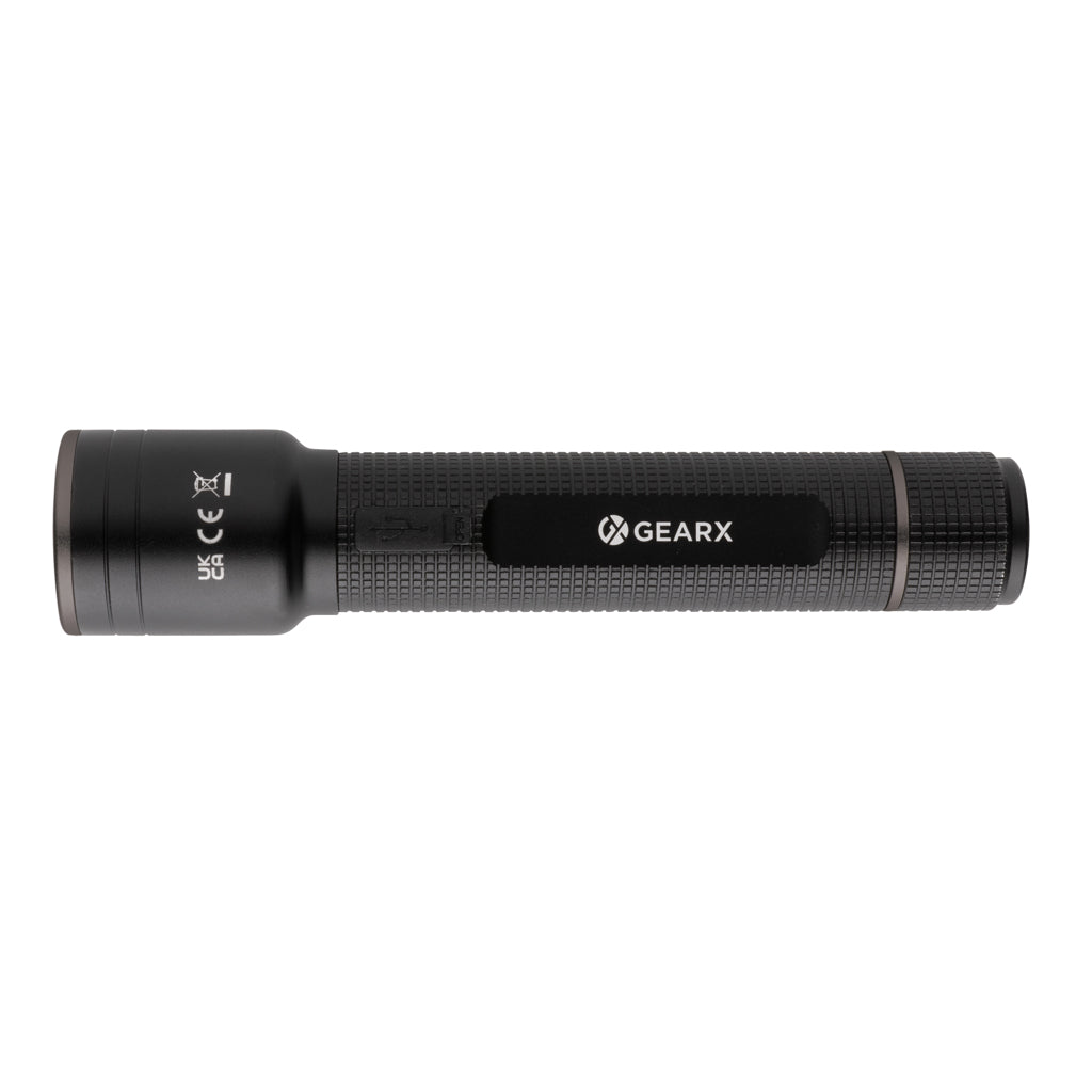 Gear X RCS recycled aluminium USB-rechargeable torch large - Black