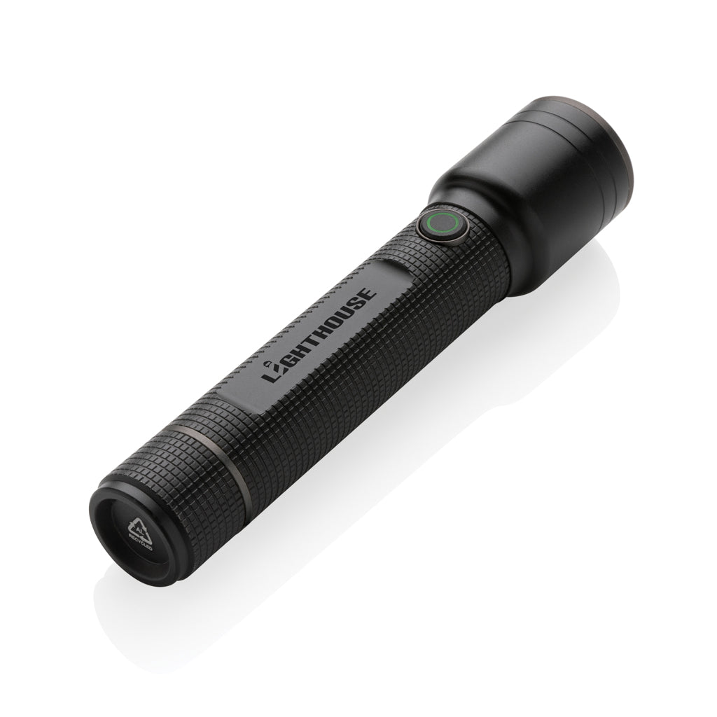 Gear X RCS recycled aluminium USB-rechargeable torch large - Black