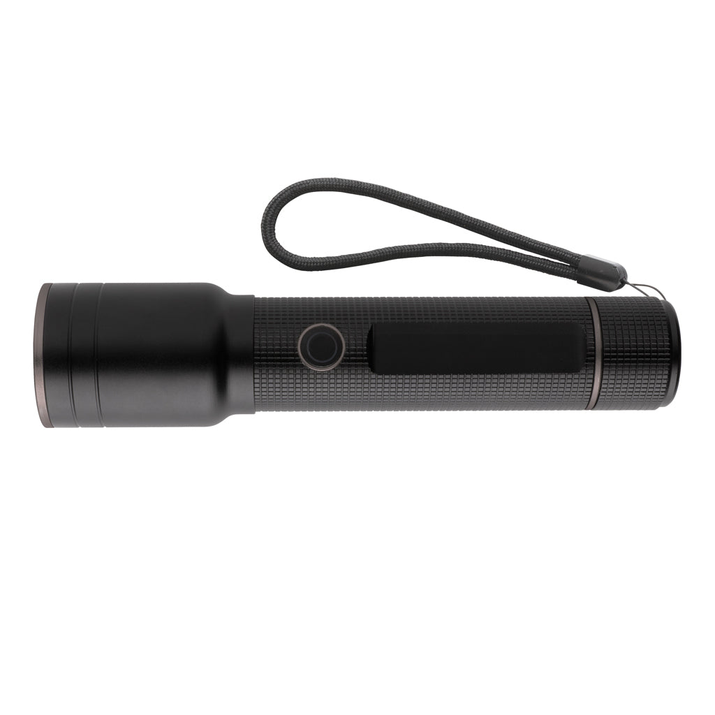 RCS recycled aluminium USB-rechargeable heavy duty torch - Black
