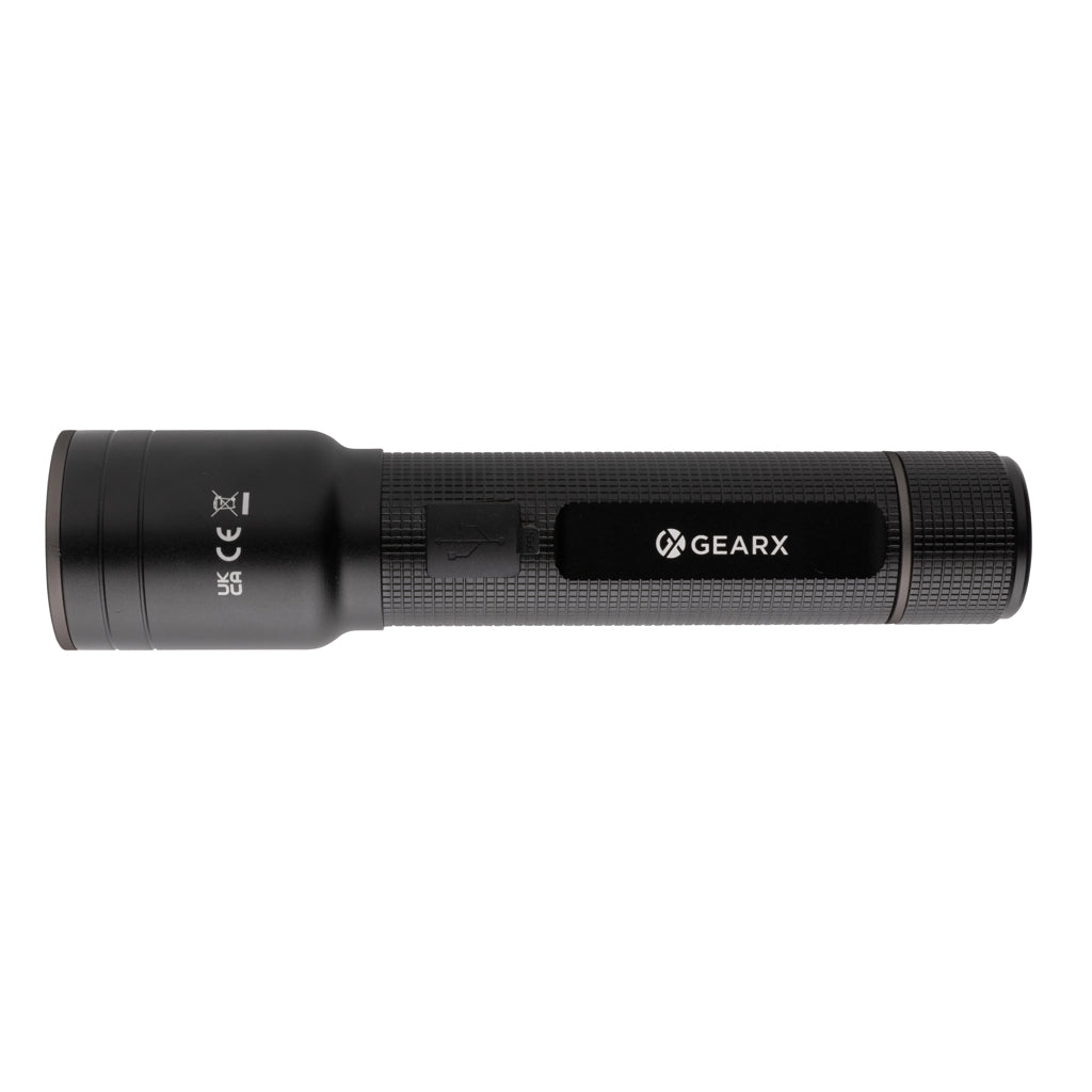 RCS recycled aluminium USB-rechargeable heavy duty torch - Black