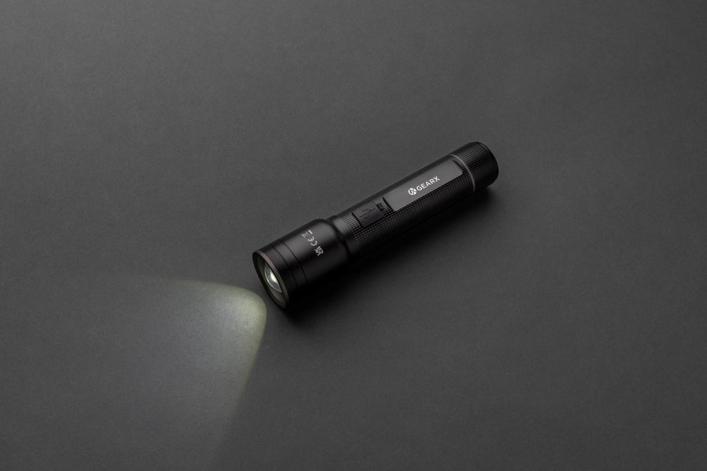 RCS recycled aluminium USB-rechargeable heavy duty torch - Black