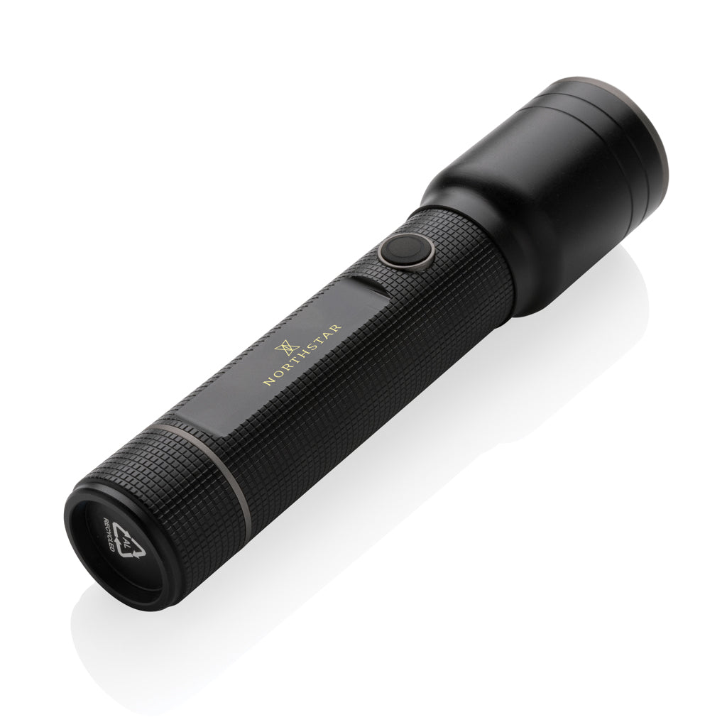 RCS recycled aluminium USB-rechargeable heavy duty torch - Black