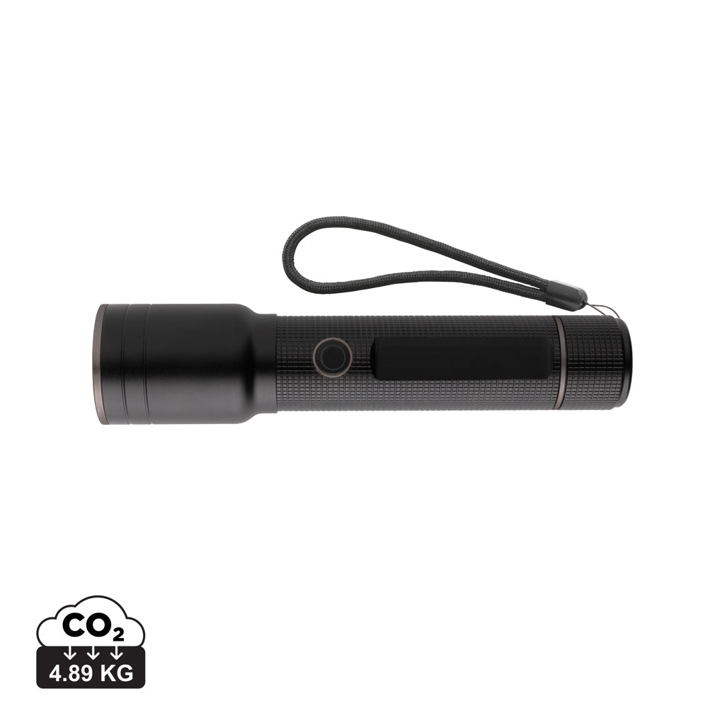 RCS recycled aluminium USB-rechargeable heavy duty torch - Black