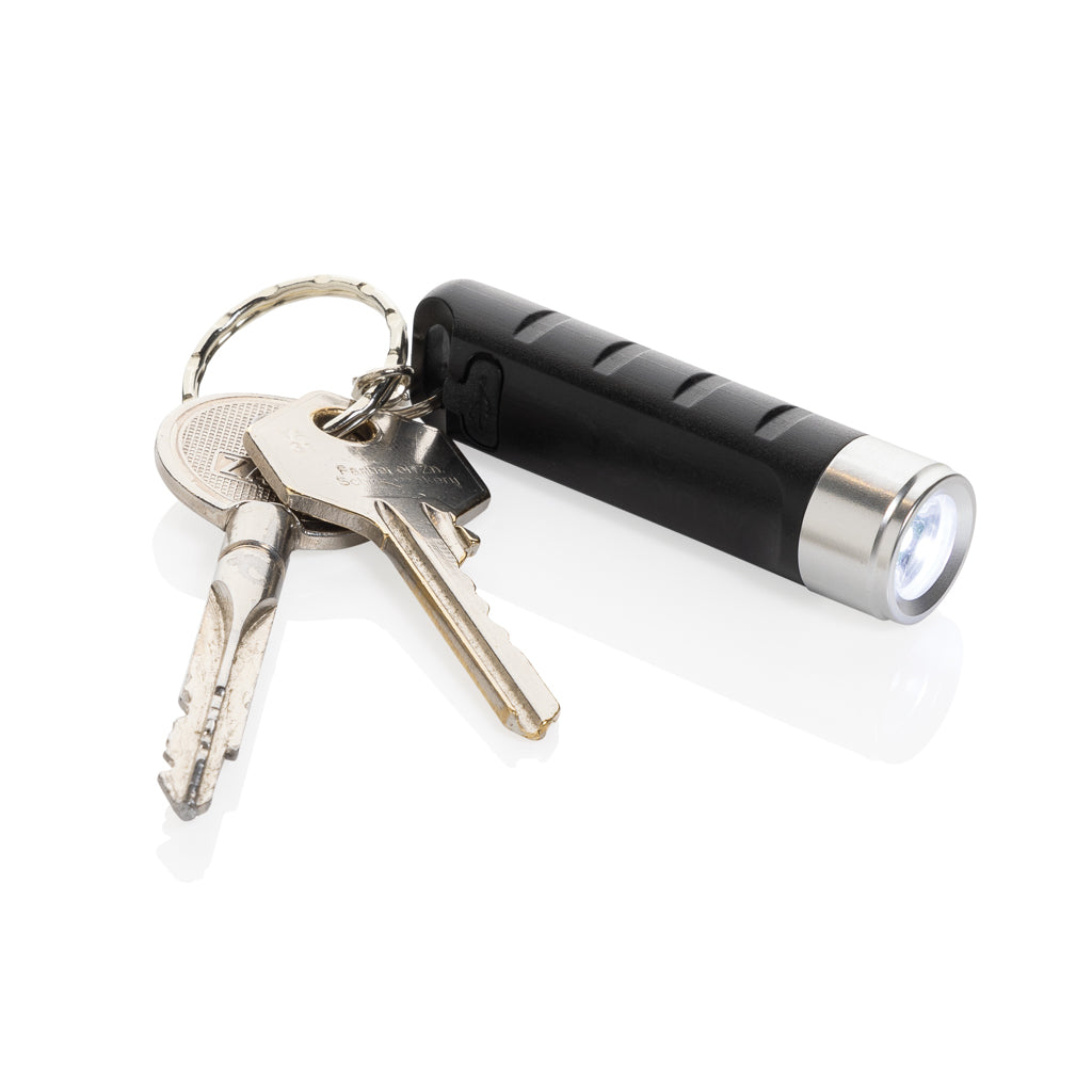 Globix RCS recycled plastic USB re-chargeable keychain torch - Black