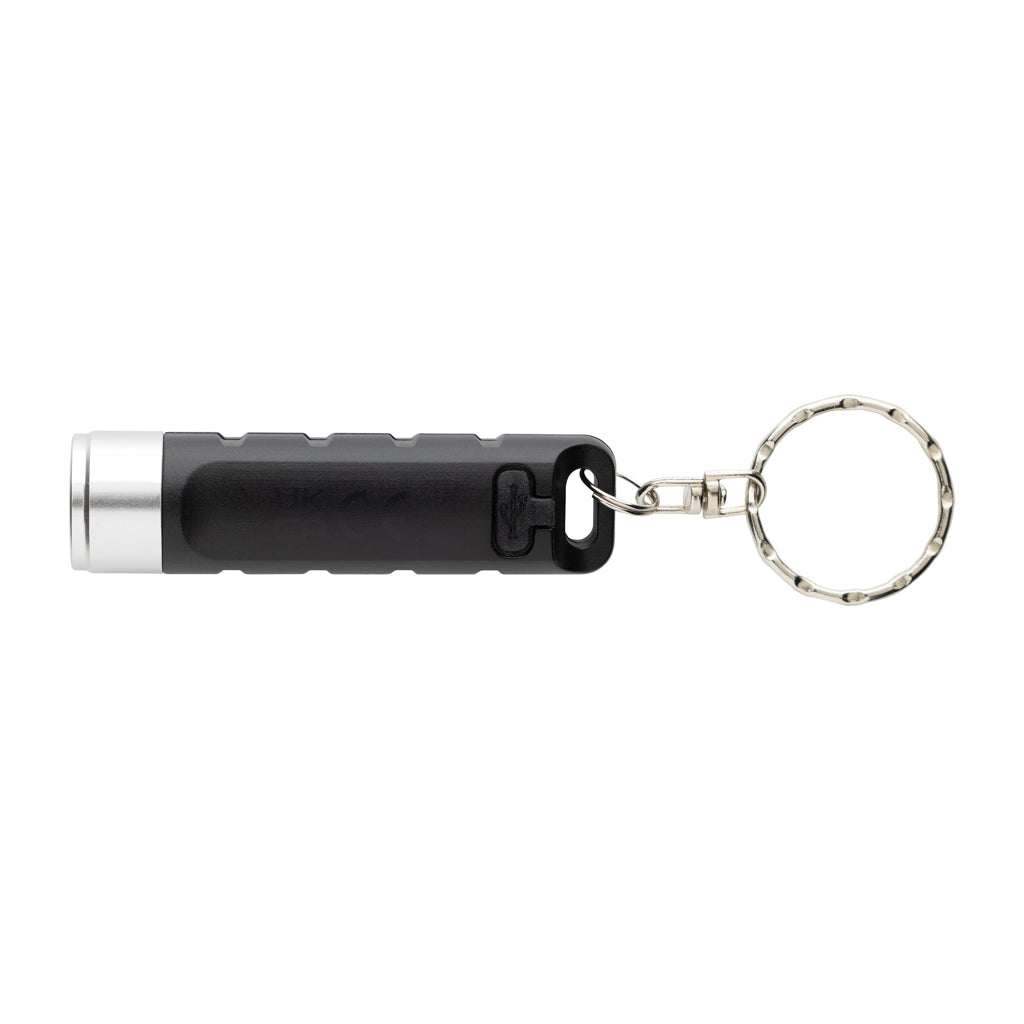 Globix RCS recycled plastic USB re-chargeable keychain torch - Black