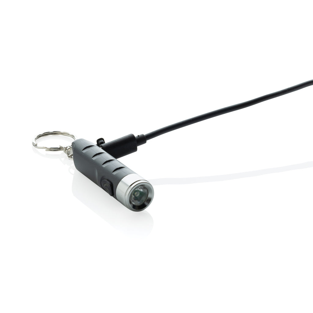 Globix RCS recycled plastic USB re-chargeable keychain torch - Black