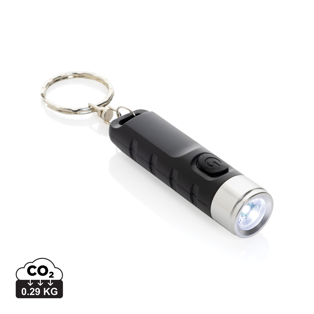 Globix RCS recycled plastic USB re-chargeable keychain torch - Black