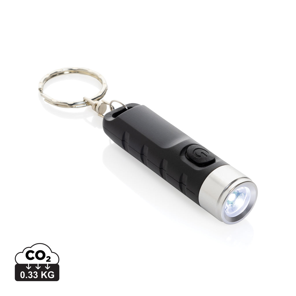 Globix RCS recycled plastic USB re-chargeable keychain torch - Black