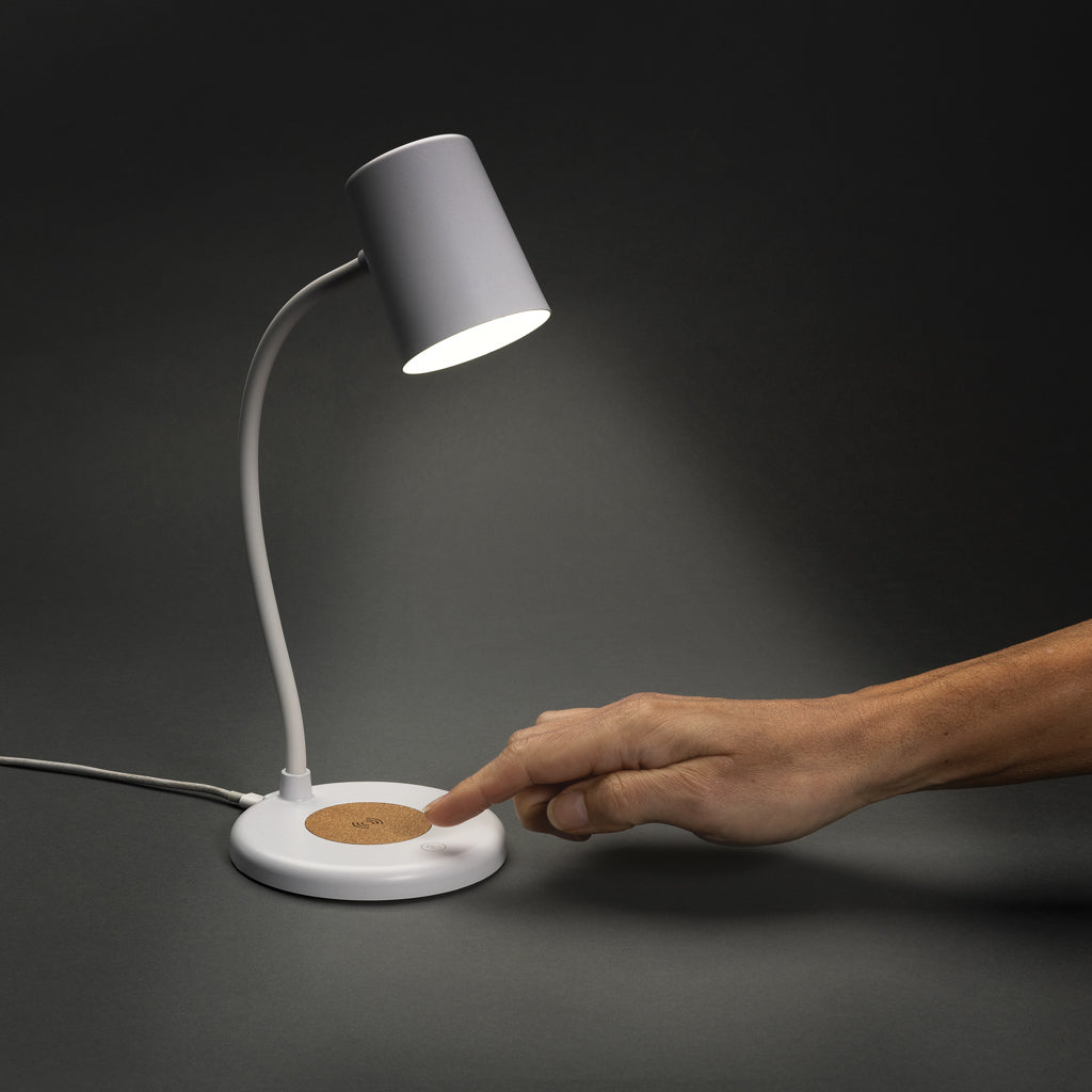 Zenara RCS recycled plastic and cork 15W wireless desk lamp - White