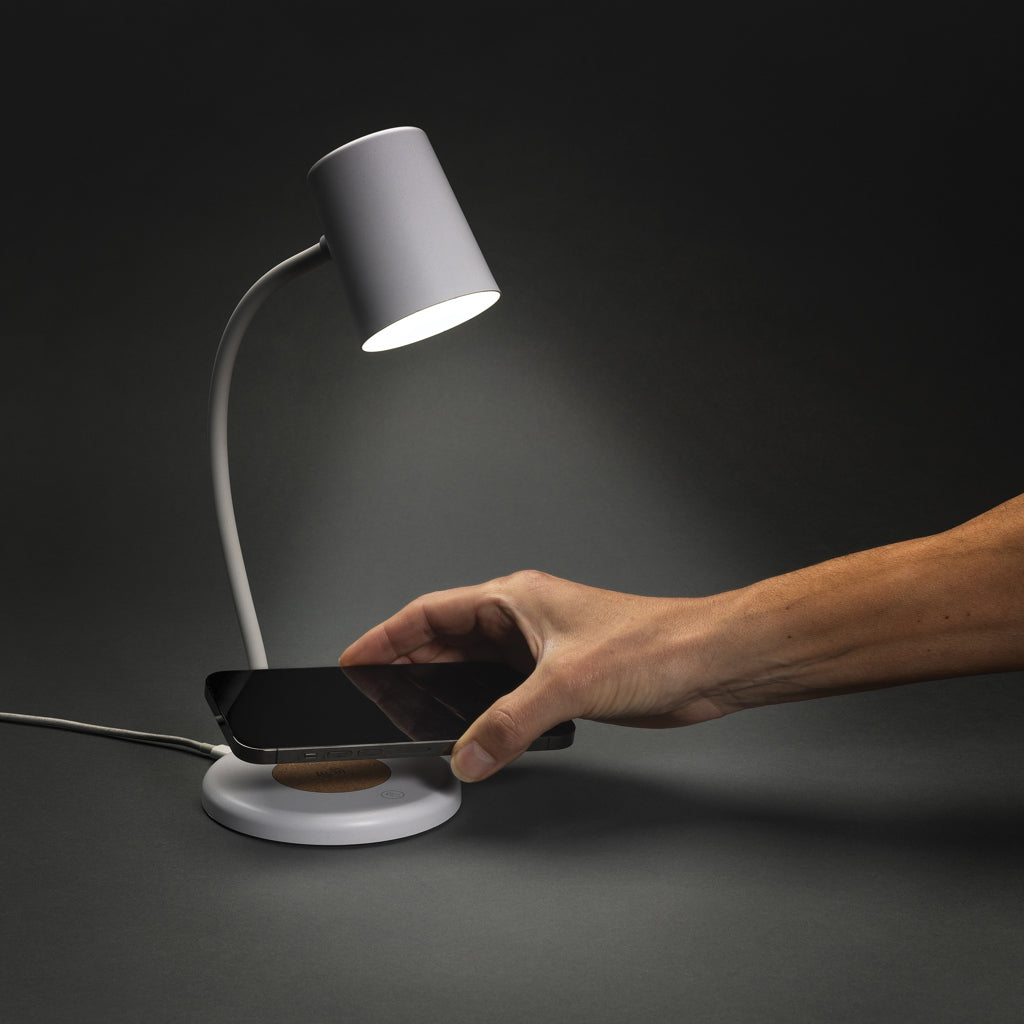 Zenara RCS recycled plastic and cork 15W wireless desk lamp - White