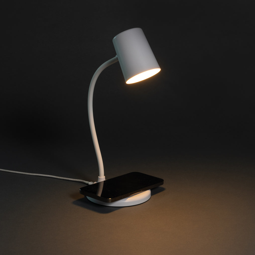 Zenara RCS recycled plastic and cork 15W wireless desk lamp - White