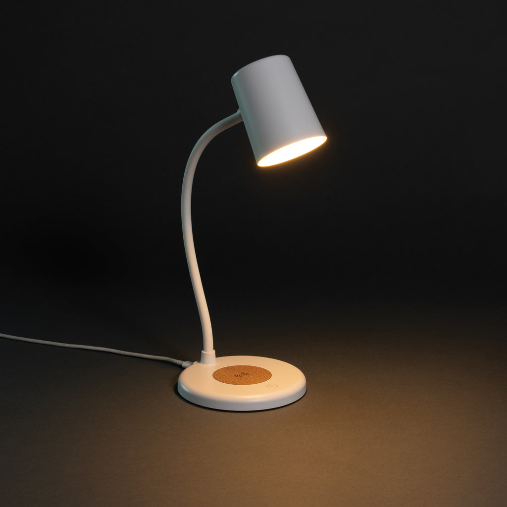 Zenara RCS recycled plastic and cork 15W wireless desk lamp - White