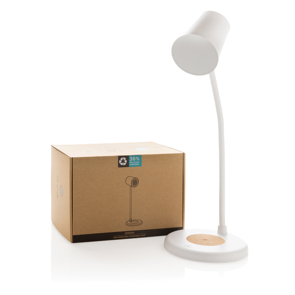 Zenara RCS recycled plastic and cork 15W wireless desk lamp - White