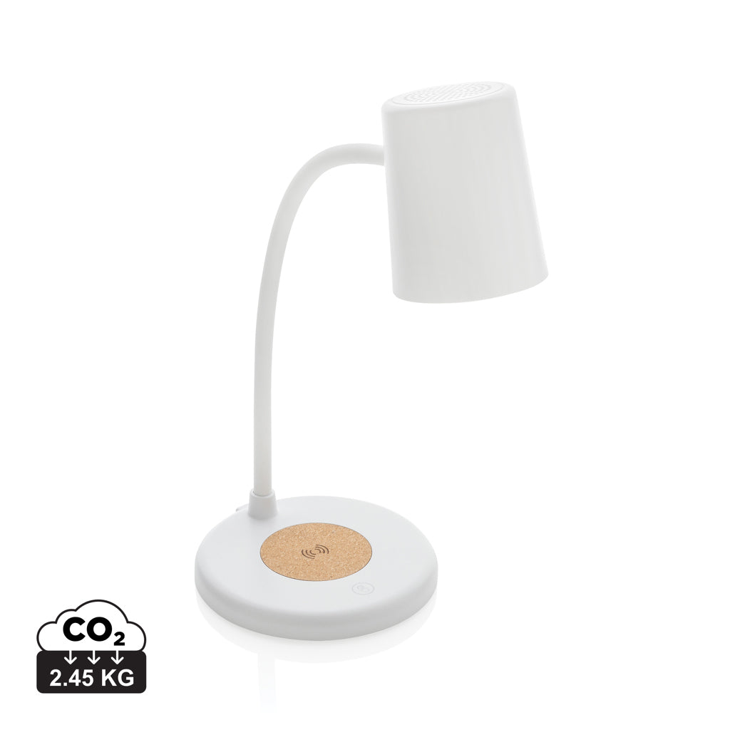 Zenara RCS recycled plastic and cork 15W wireless desk lamp - White