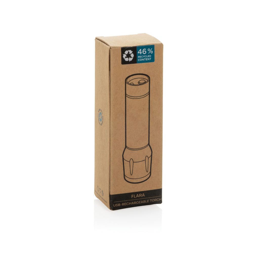 Flara RSC recycled plastic USB-rechargeable torch - Black