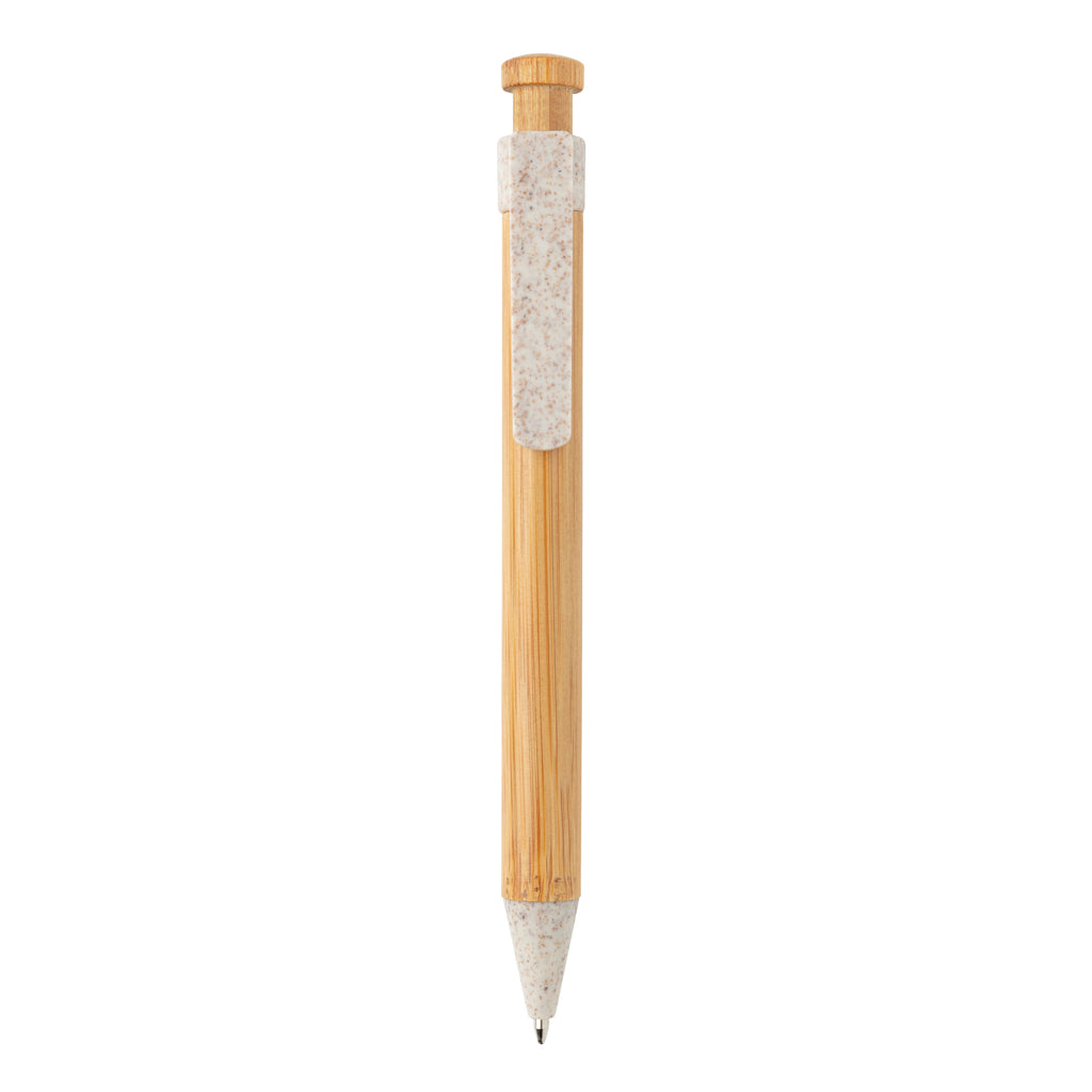 Bamboo pen with wheatstraw clip - White