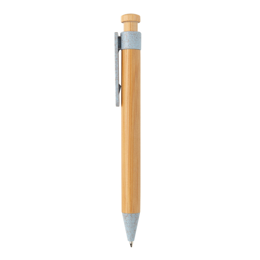 Bamboo pen with wheatstraw clip - Blue