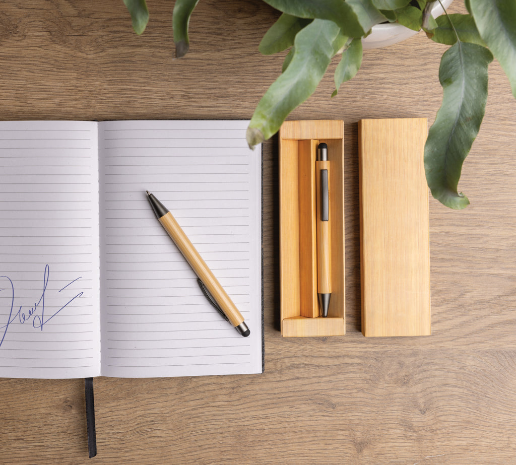 Bamboo modern pen set in box - Brown