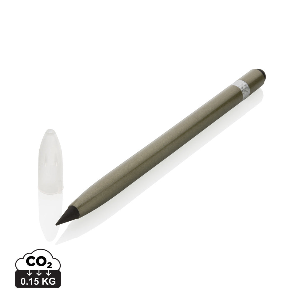 Aluminium inkless pen with eraser - Green