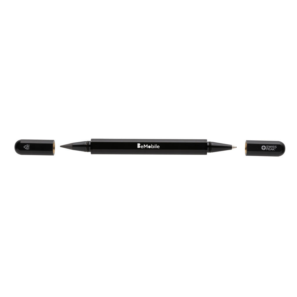 Swiss Peak Storm RCS recycled aluminium dual tip pen - Black