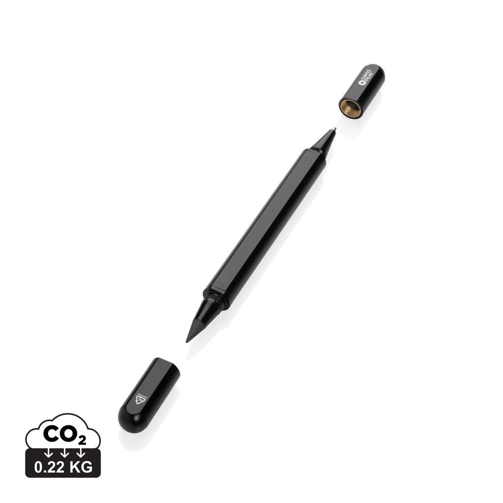 Swiss Peak Storm RCS recycled aluminium dual tip pen - Black