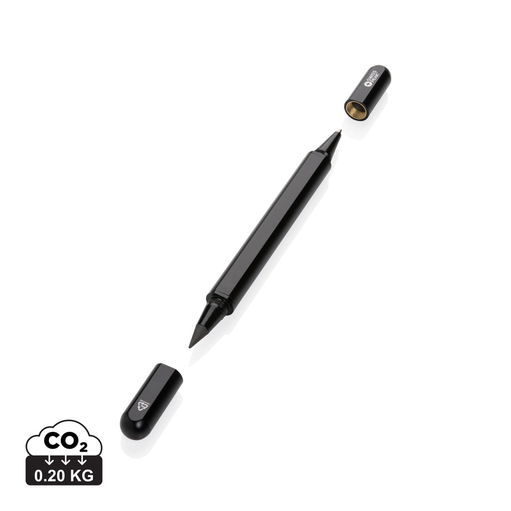 Swiss Peak Storm RCS recycled aluminium dual tip pen - Black