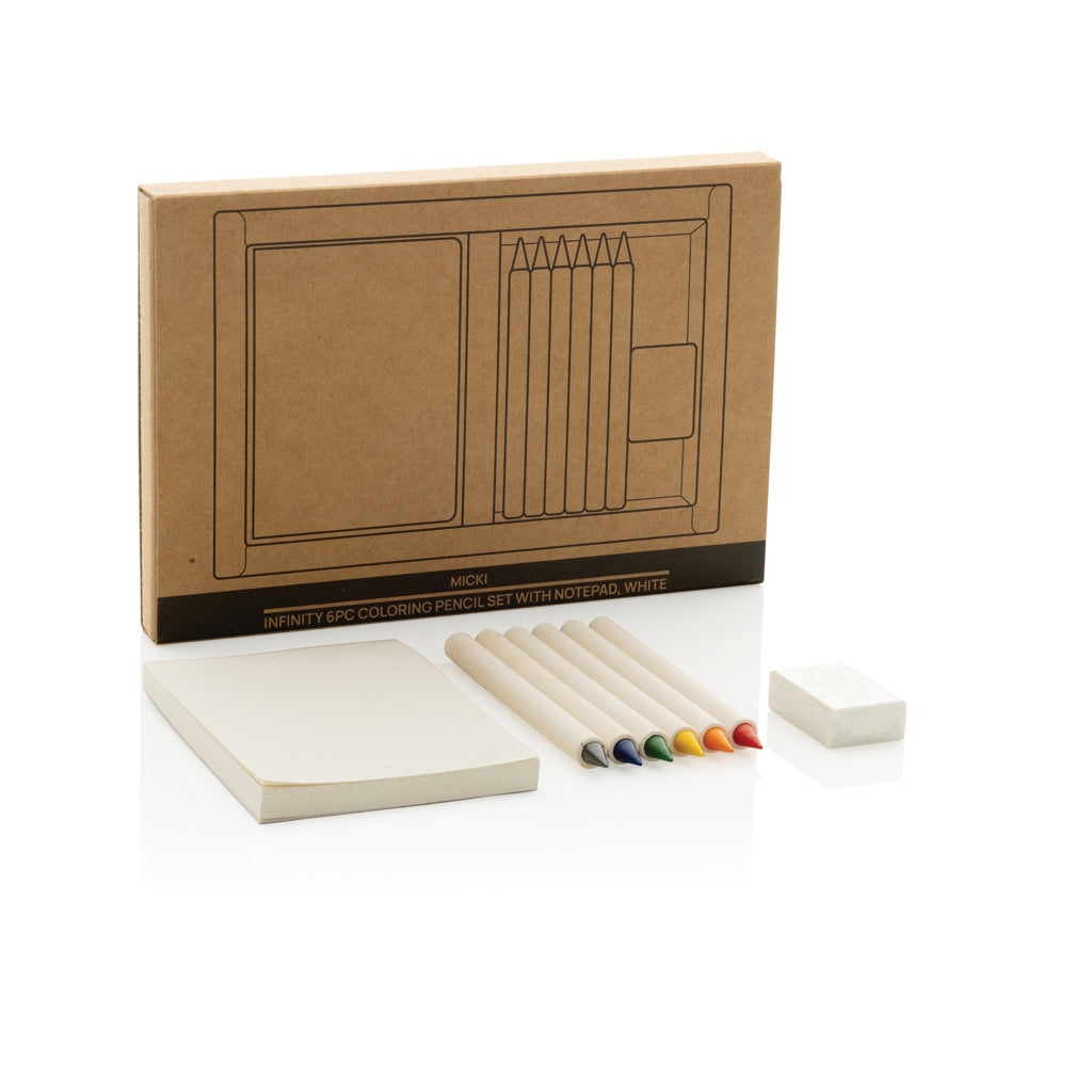 Micki GRS infinity 6pc colouring pencil set with notepad - White