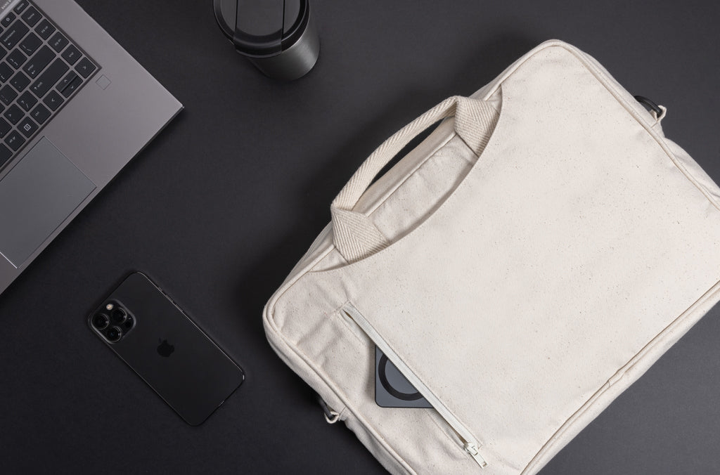 Laluka AWARE™ recycled cotton 15.4 inch laptop bag - Off White