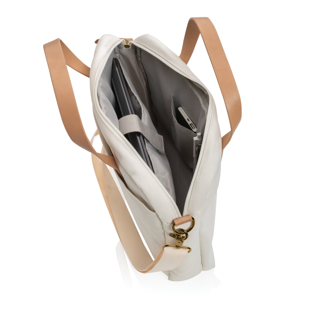 Impact AWARE™ 16 oz. recycled canvas laptop bag - Off White