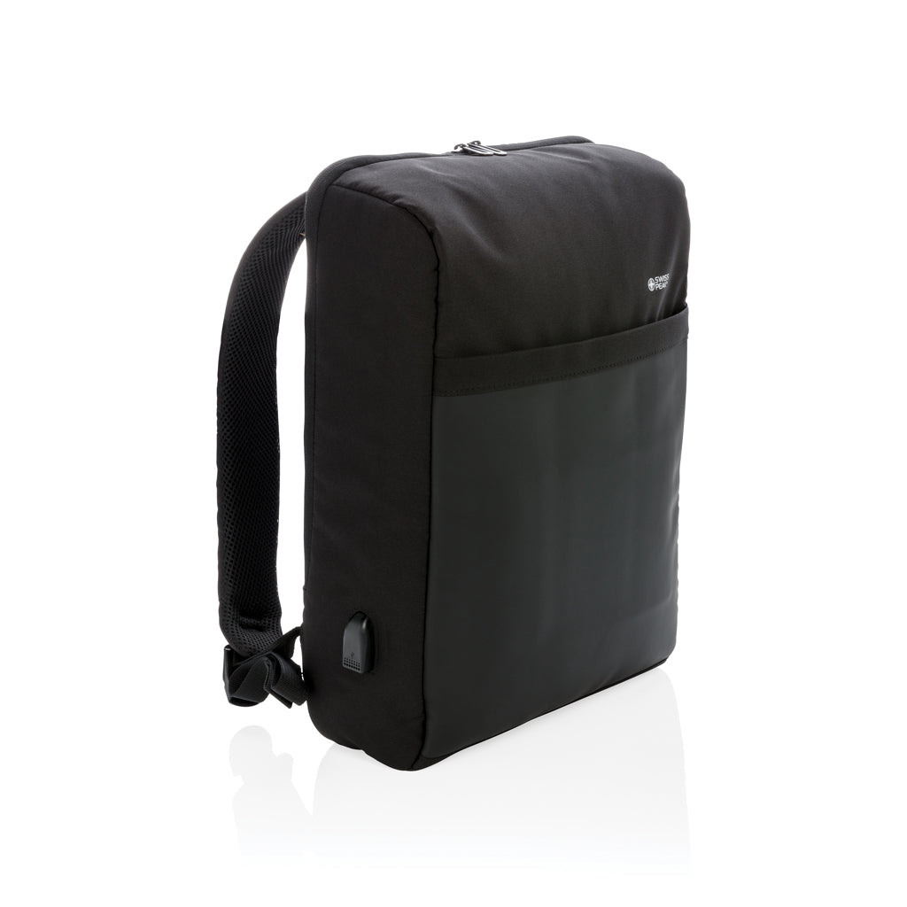 Swiss Peak 15' anti-theft RFID & USB backpack PVC free - Black