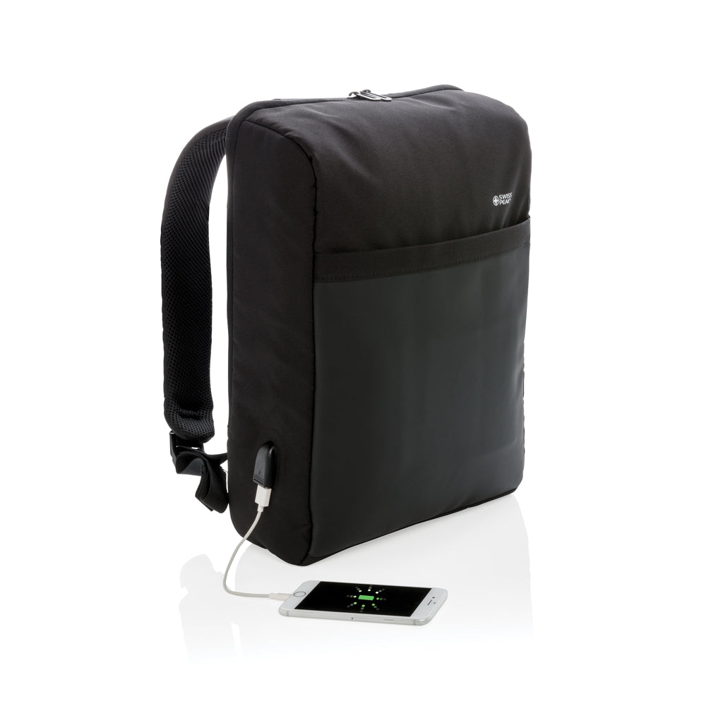 Swiss Peak 15' anti-theft RFID & USB backpack PVC free - Black