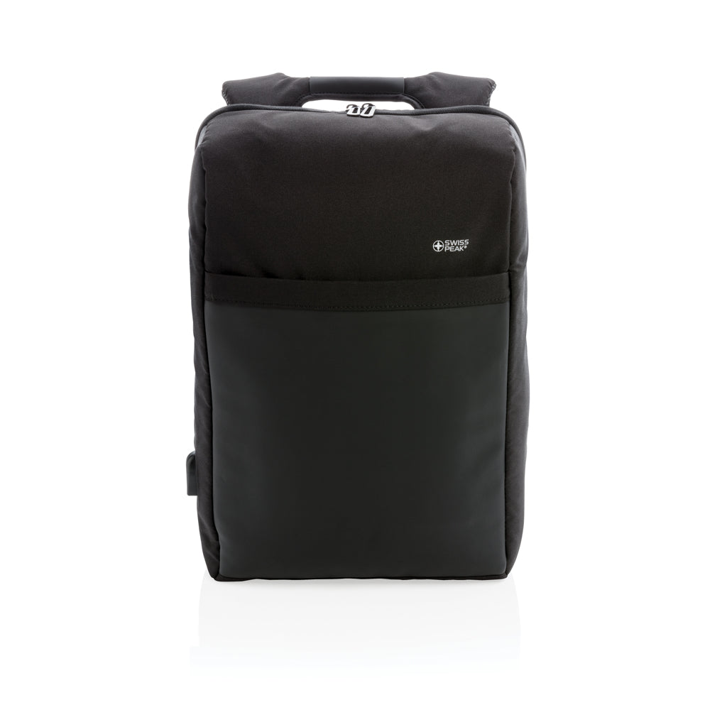 Swiss Peak 15' anti-theft RFID & USB backpack PVC free - Black