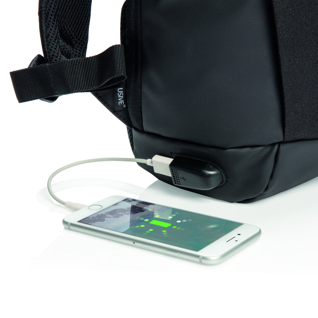 Madrid anti-theft RFID USB laptop backpack PVC free - Black