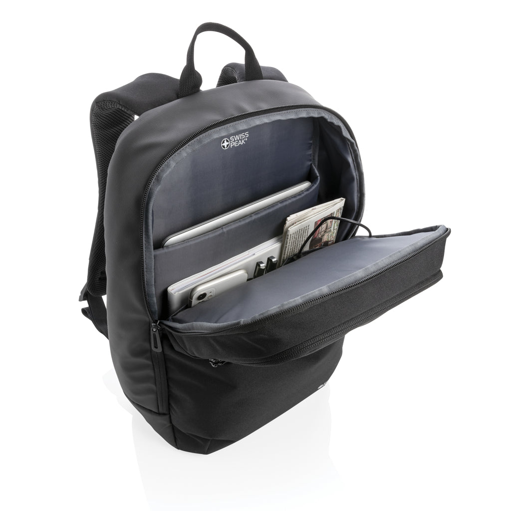Swiss Peak laptop backpack with UV-C steriliser pocket - Black
