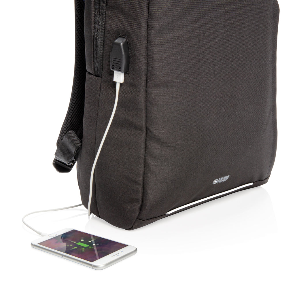 Swiss Peak AWARE™ RFID and USB A laptop backpack - Black
