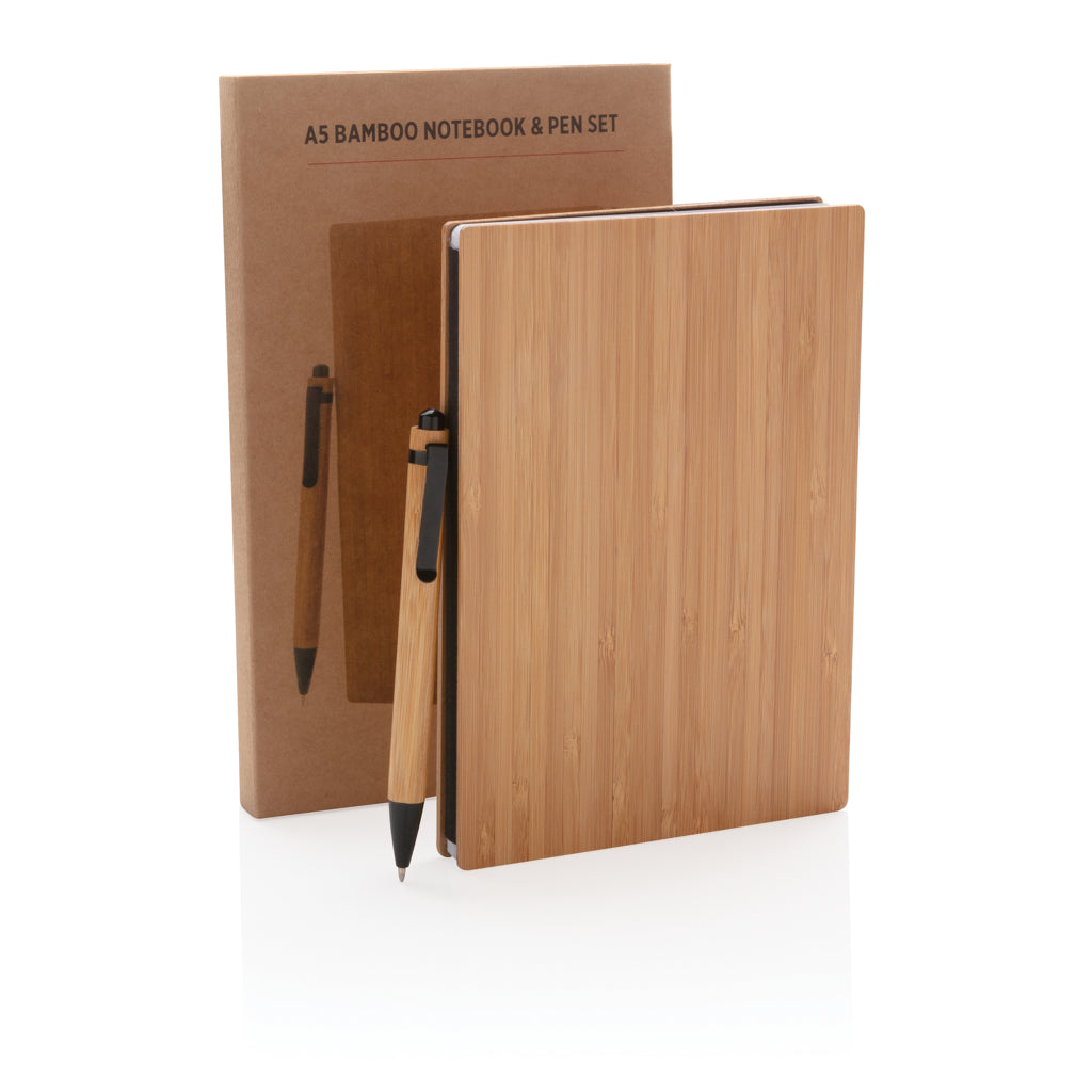 A5 Bamboo notebook & pen set - Brown
