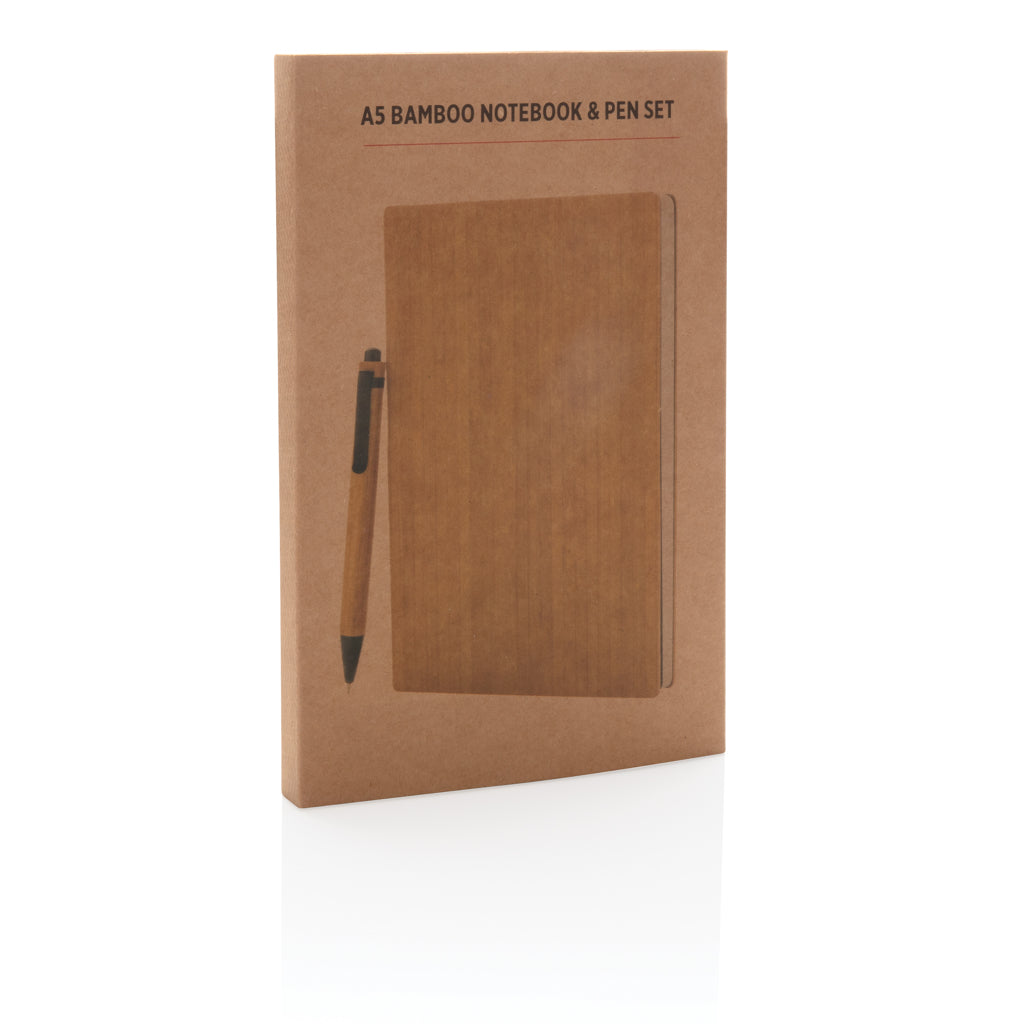 A5 Bamboo notebook & pen set - Brown