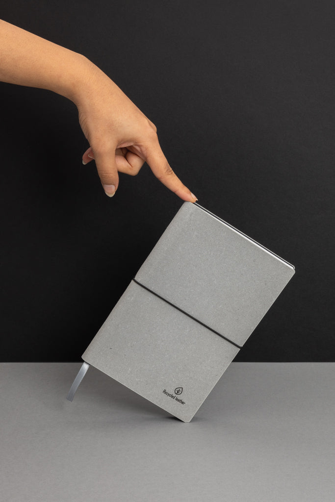 A5 GRS recycled leather notebook - Light Grey
