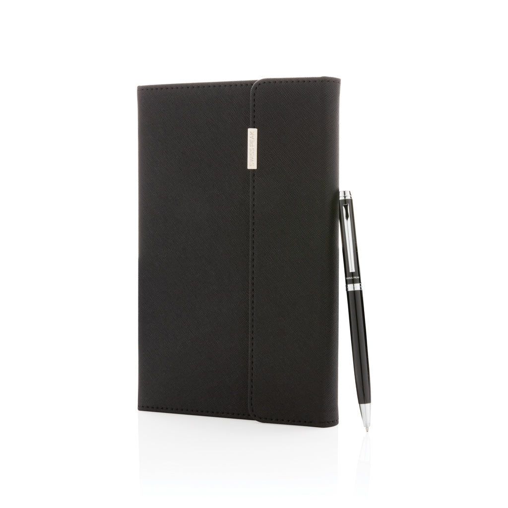 Swiss Peak deluxe A5 notebook and pen set - Black