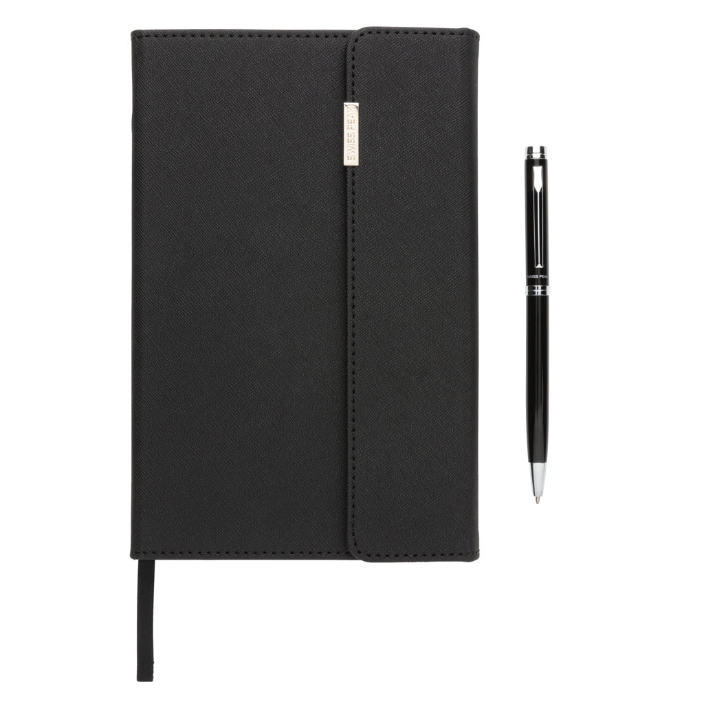 Swiss Peak deluxe A5 notebook and pen set - Black