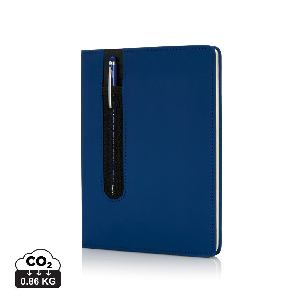 Standard hardcover PU A5 notebook with stylus pen - Navy