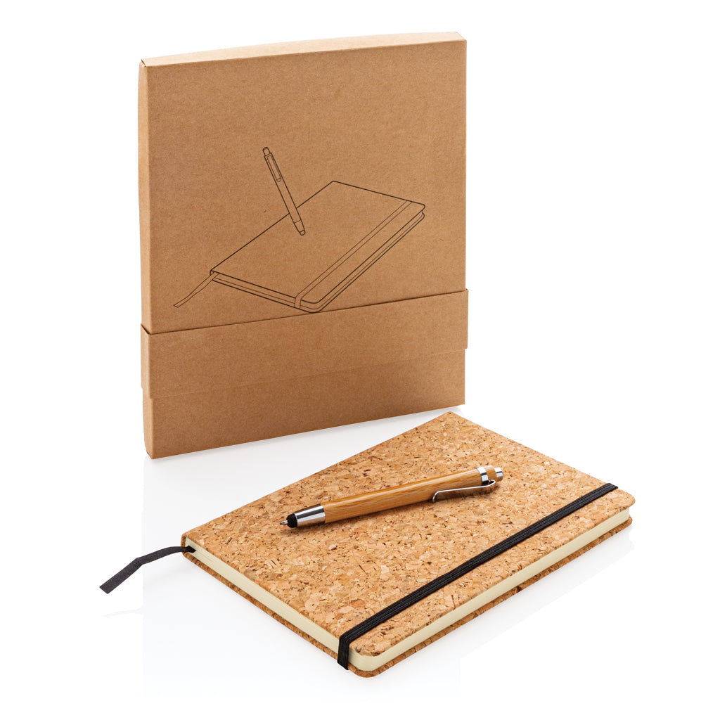 A5 notebook with bamboo pen including stylus - Brown