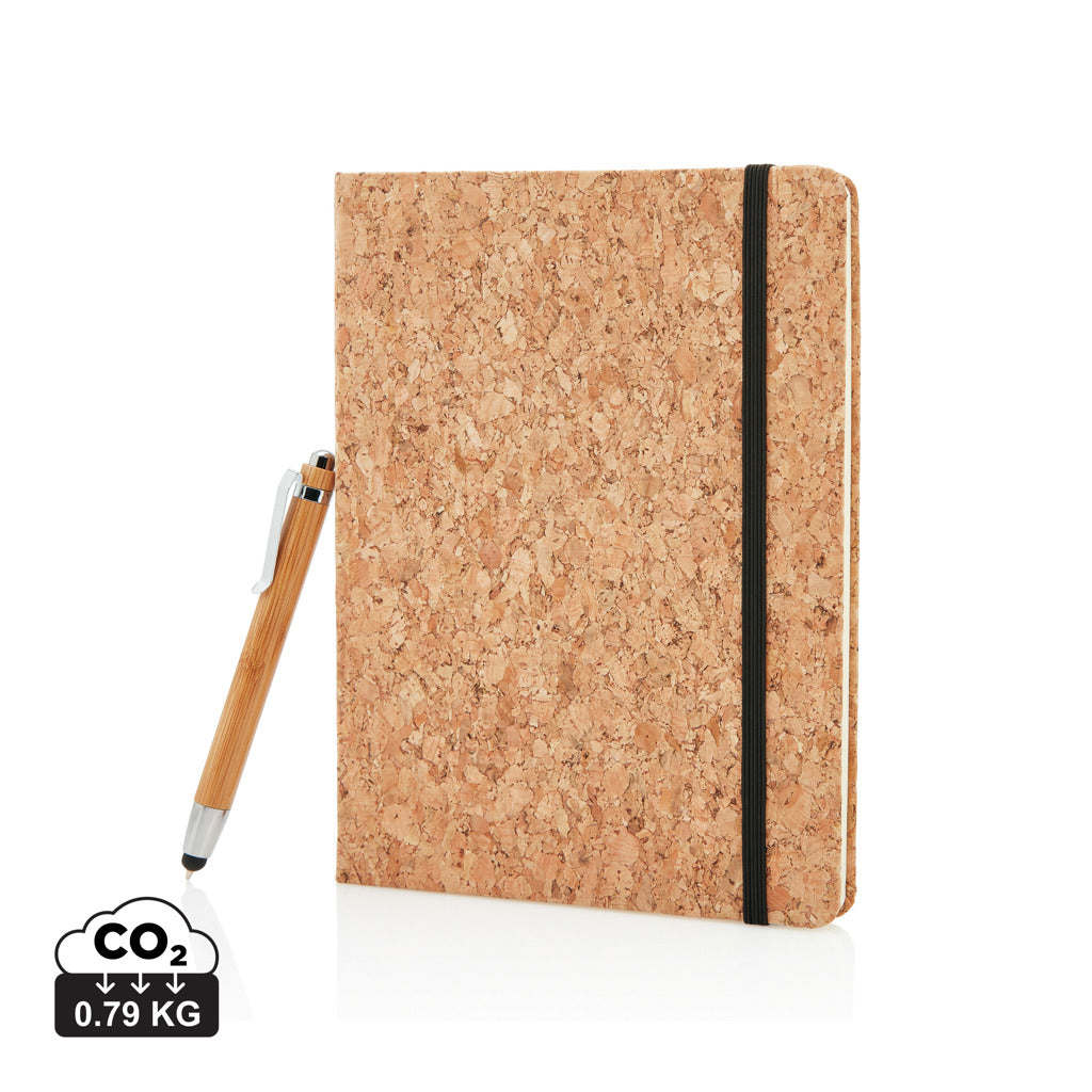 A5 notebook with bamboo pen including stylus - Brown