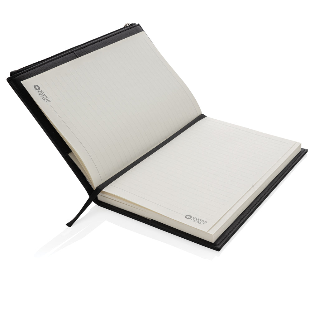Swiss Peak A5 PU notebook with zipper pocket - Black