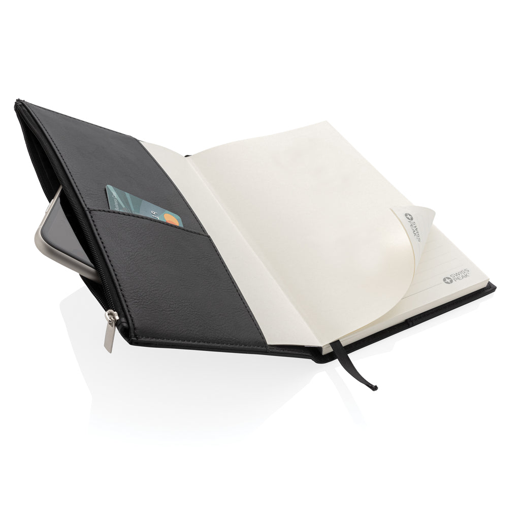 Swiss Peak A5 PU notebook with zipper pocket - Black